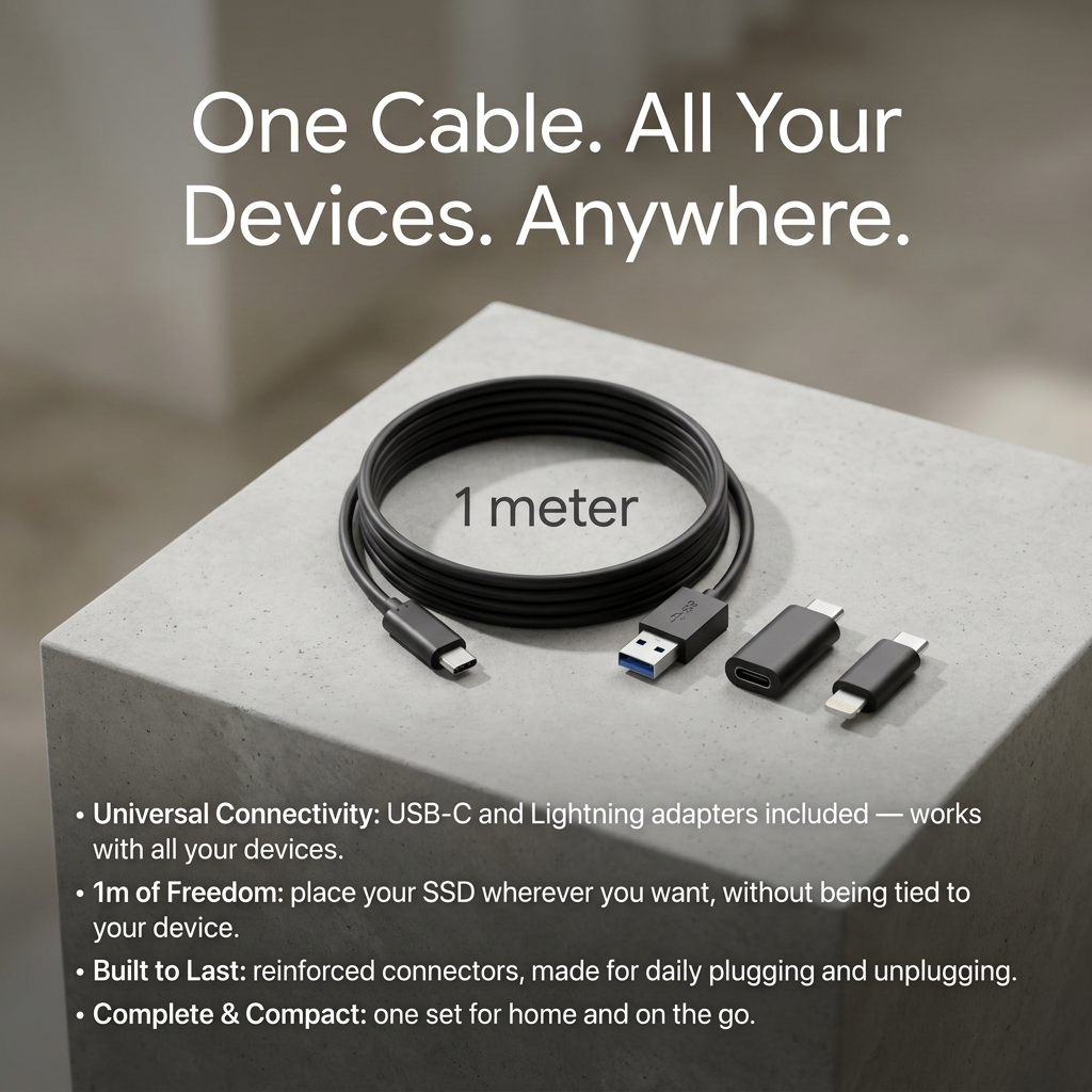 Extra lång USB-C-kabel — 1 m rörelsefrihet